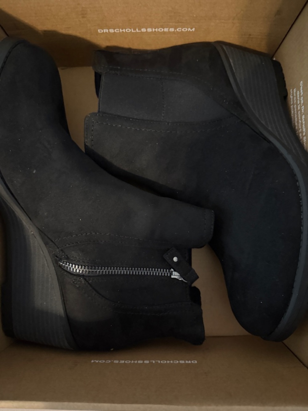 Dr. Scholl's Black Suede Wedge Ankle Booties with Side Zip